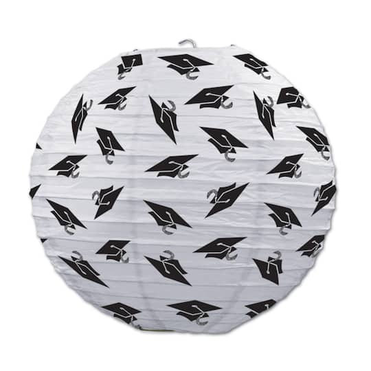 Beistle 9.5" White & Black Grad Cap Paper Lanterns, 3ct.